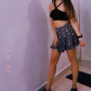 Forever 21 Women Pull On Allover Printed Flared Skirt, Navy Combo